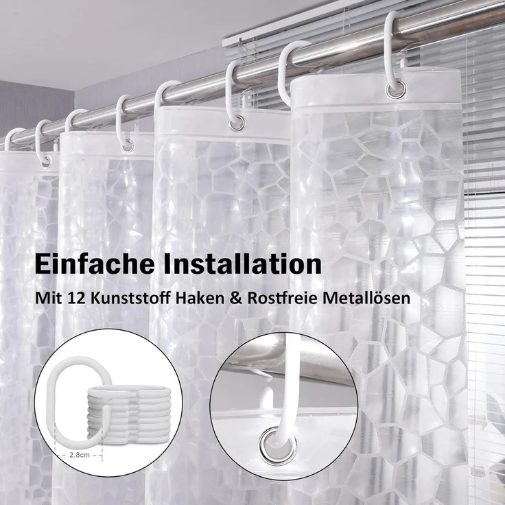 Duschvorhang Lang 180x220cm Antischimmel Transparent Wasserdicht Magnetisch – Bild 5