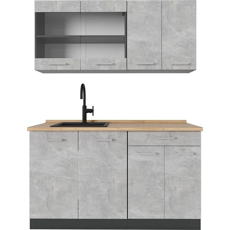 Küchenzeile R-Line Beton/Anthrazit 140 cm , AP Eiche Vicco