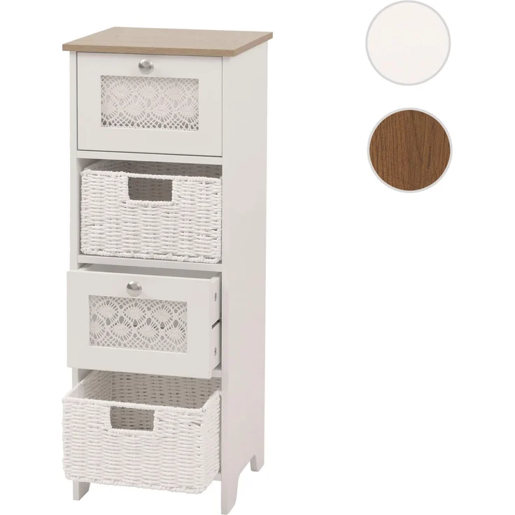 Kommode HWC-O75, Schubladenschrank, 4 Schubfächer Korbschubladen Holz Melamin 82x30x30cm ~ natur-weiß – Bild 10
