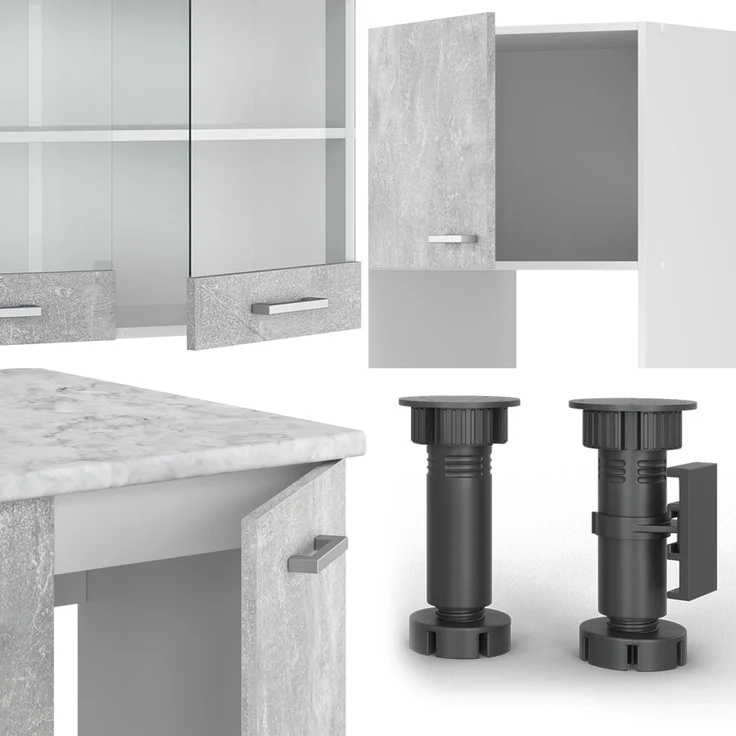 Eckküche R-Line Beton/Weiß 247 x 237 cm, AP Marmor Vicco – Bild 5