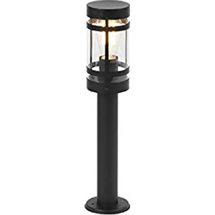 Qazqa Gleam, moderne Außenleuchte Standleuchte schwarz 50 cm, IP44, Edelstahl zylindrisch, LED geeignet E27