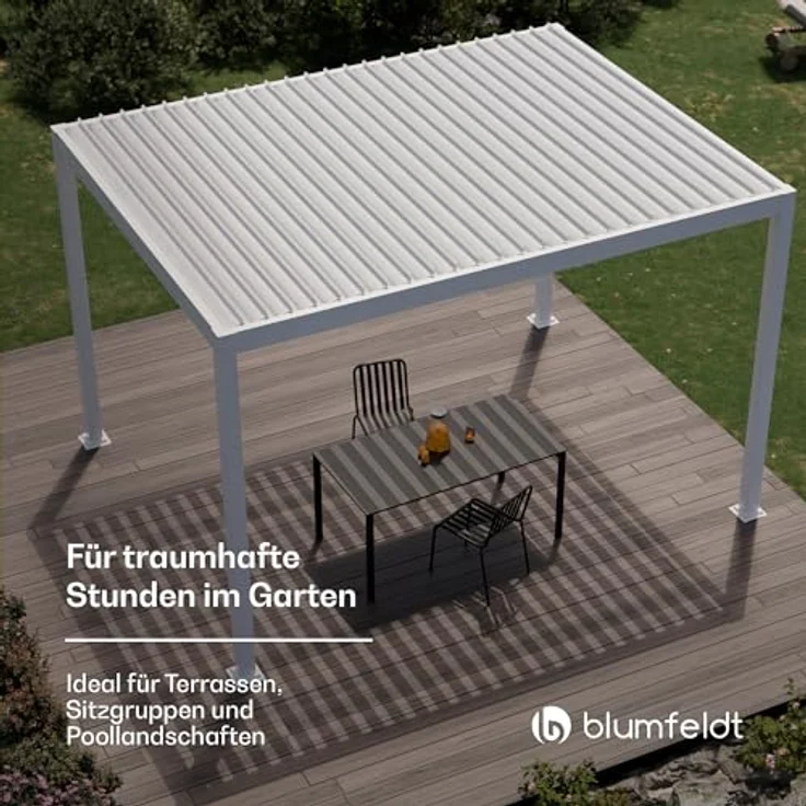 blumfeldt LuminaHaven Pavillon 3x4 m, Lamellen-Stahldach mit Kurbel, wetterfest, UV-Schutz 50+, Aluminiumrahmen, Gartenzelt für Outdoor mit Sonnen- & Regenschutz – Bild 4