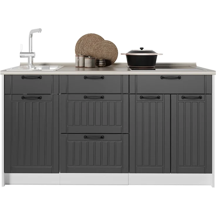 Küchenblock Fame-Line Dunkelgrau/Weiß 150 cm, AP Anthrazit Vicco – Bild 6