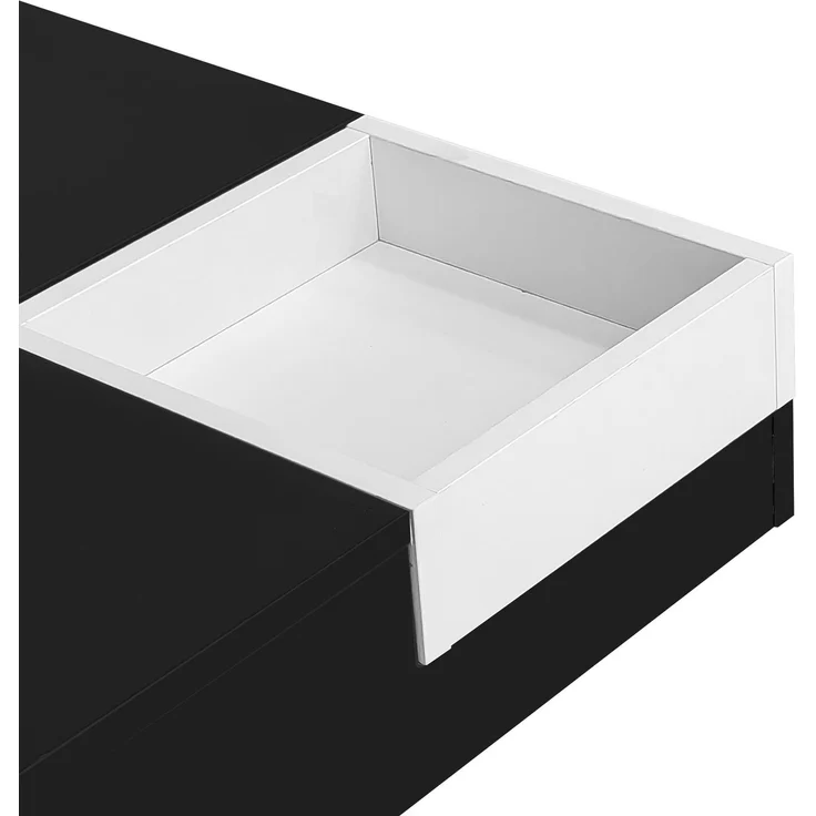 Merax Couchtisch, Hochglanz-Wohnzimmertisch, Beistelltisch mit abnehmbarer Aufbewahrungsbox, Farbblockweiß und Schwarz, 72*72*30 cm, Mit LED-Lichteffekt – Bild 5