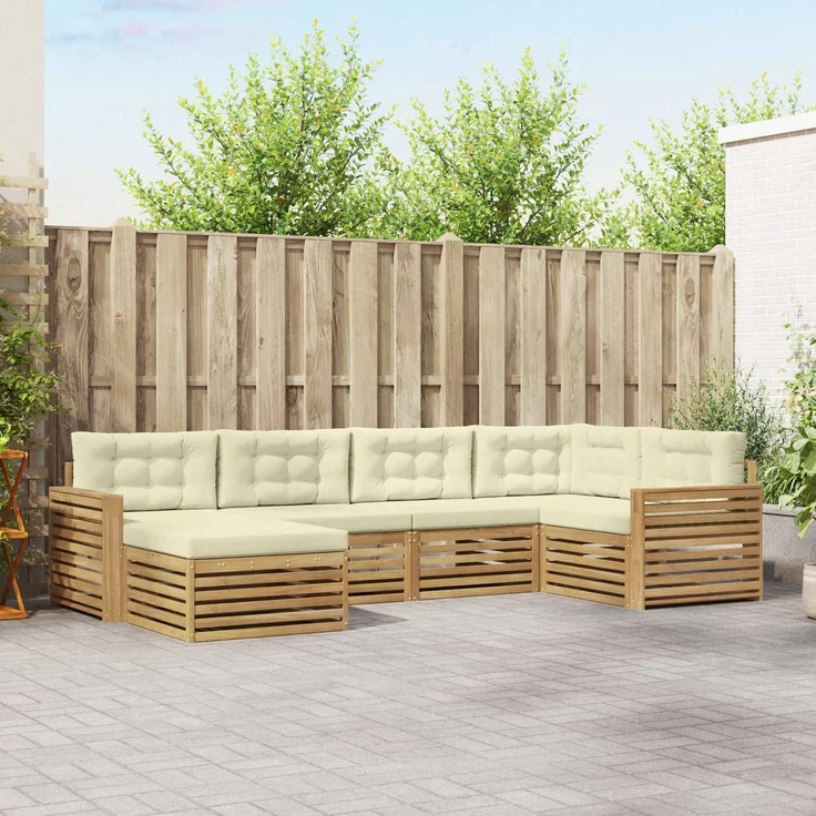 vidaXL Outdoor-Sofagarnitur 6 stk. 6-Sitzer Weiß und Creme Polyester 3390770 – Bild 1