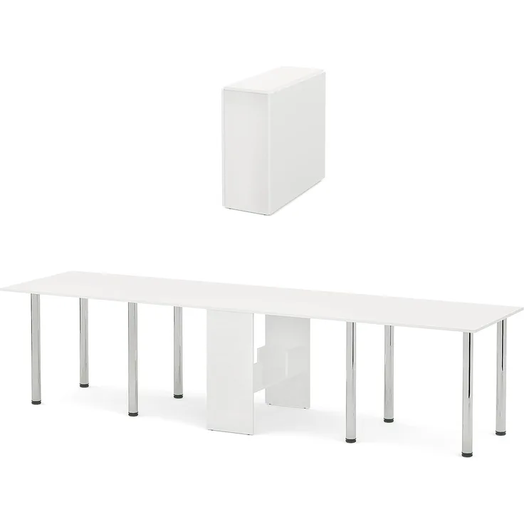 Rodnik XXL Esstisch, Klapptisch, Funktionstisch, Brotisch, Weiß, laminierte Spanplatte, kompakt, platzsparend, 310x81 cm