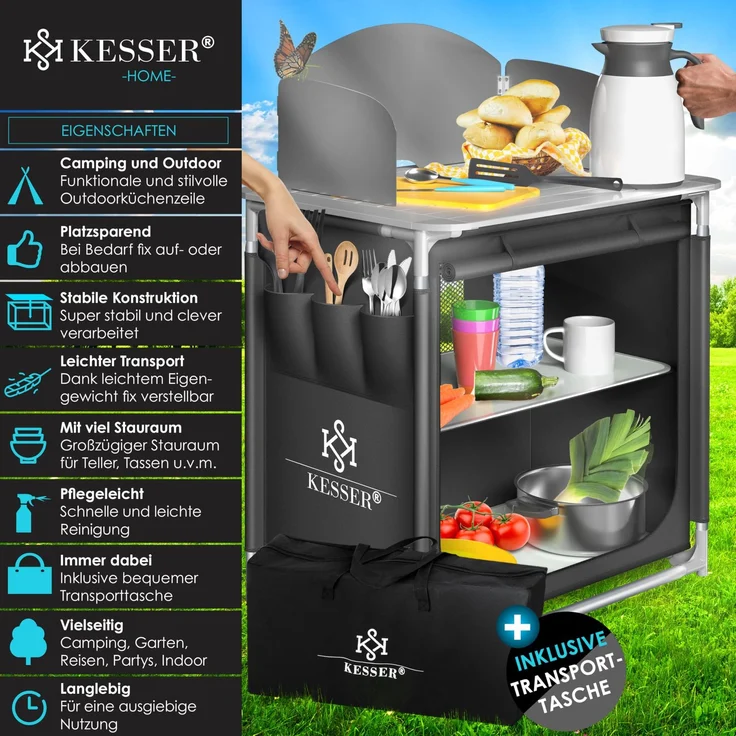 KESSER® Campingschrank, Campingküche mit Aluminiumgestell, inkl. Tragetasche , Kocherschrank für Camping , Campingmöbel , Outdoor Typ F2 (Anthrazit) – Bild 2