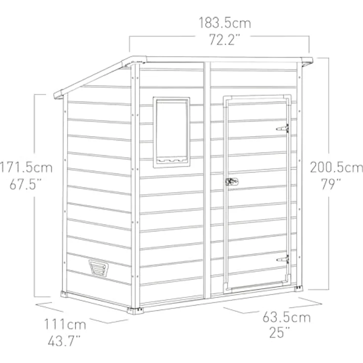 Keter Manor Pent 6x4 Gartenhaus wetterfest, Kunststoff, Outdoor, Außenmaße: BxTxH:183. 5 x 111 x 200. 5 cm, Innenmaße: 168. 5 x 97 x 154 cm, grau – Bild 4