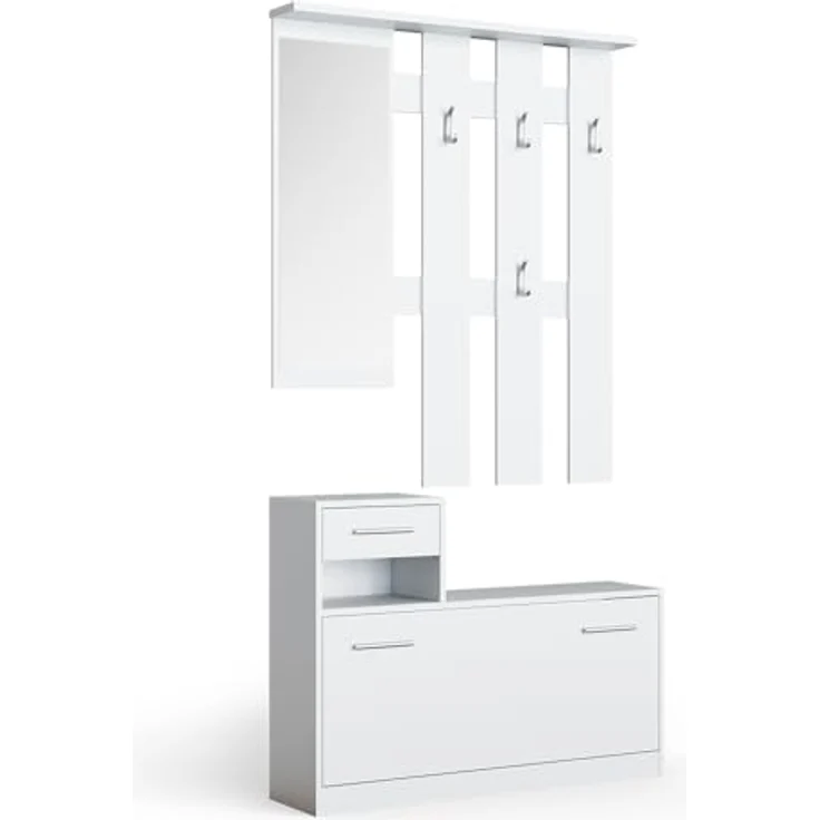 Vicco Garderobe Billy, Weiß, rechteckig mit Kleiderhaken, Hutablage und Schublade, 100x111.6x27.8 cm, Holzwerkstoff – Bild 1