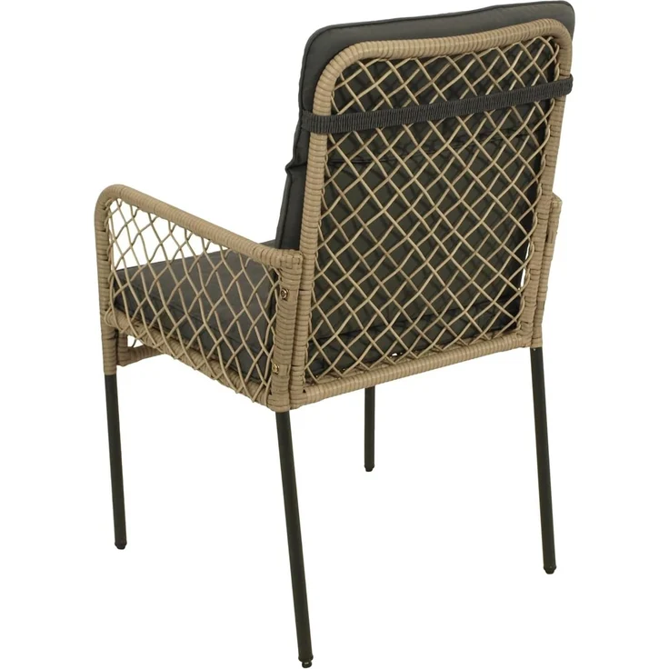 DEGAMO RAVALLO Gartensessel mit Armlehnen und Polster, Metall + Geflecht, schwarz/beige, 57cm – Bild 5