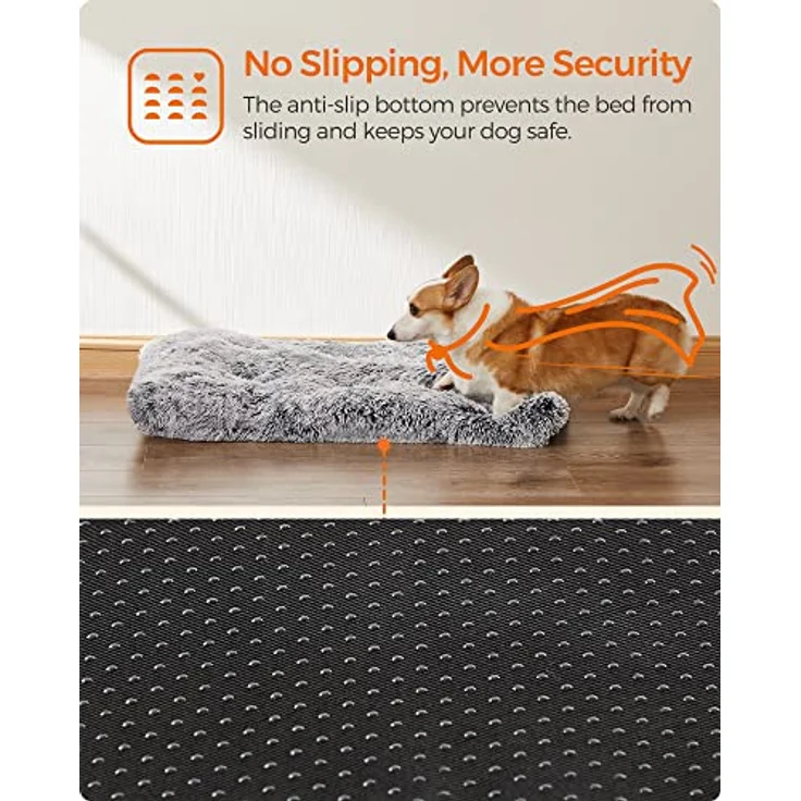 Feandrea Hundebett, Hundekissen, Flauschige Hundematte, Langer Plüsch, 95x60 cm, weiche Polsterung, maschinenwaschbar, Hundekorb, multifunktional, tragbar, hellgrau PGW202G01 – Bild 7