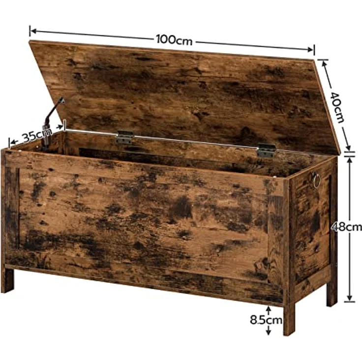 HOOBRO Truhen, Sitzbank mit Stauraum, Spielzeugtruhe mit Deckel, Schuhbank, Sitztruhe, Aufbewahrungstruhe, Robust, Sicherheitsscharniere, Schlafzimmer, Wohnzimmer, 100 cm, Dunkelbraun EBF100CW01 – Bild 7