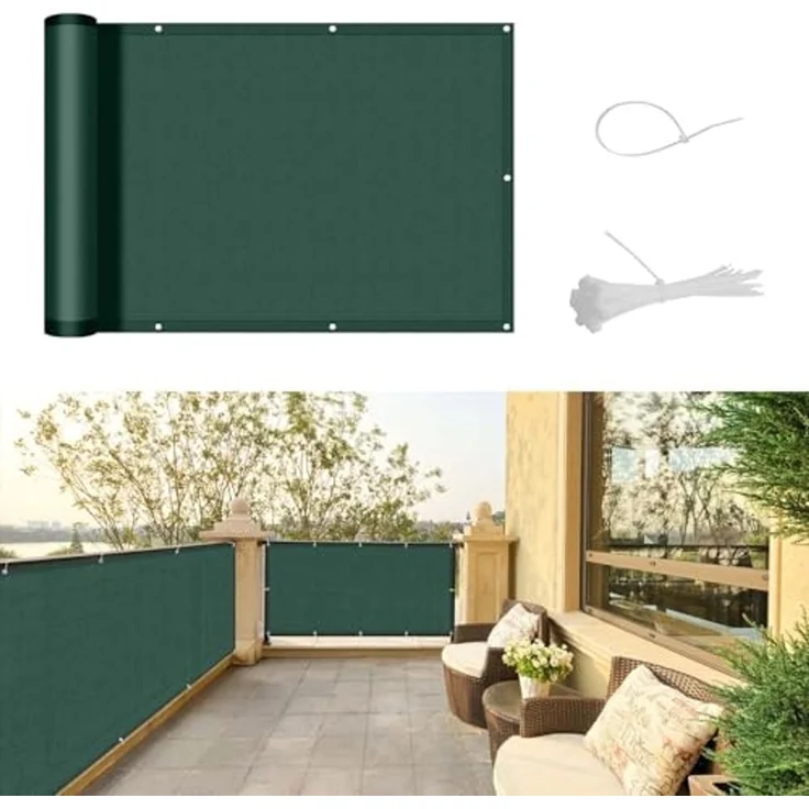 SUNNY GUARD Balkon Sichtschutz Wetterfest 90x300cm Balkonverkleidung Balkonabdeckung Balkonumspannung UV-Schutz Windschutz mit Kabelbinder,Grün – Bild 1