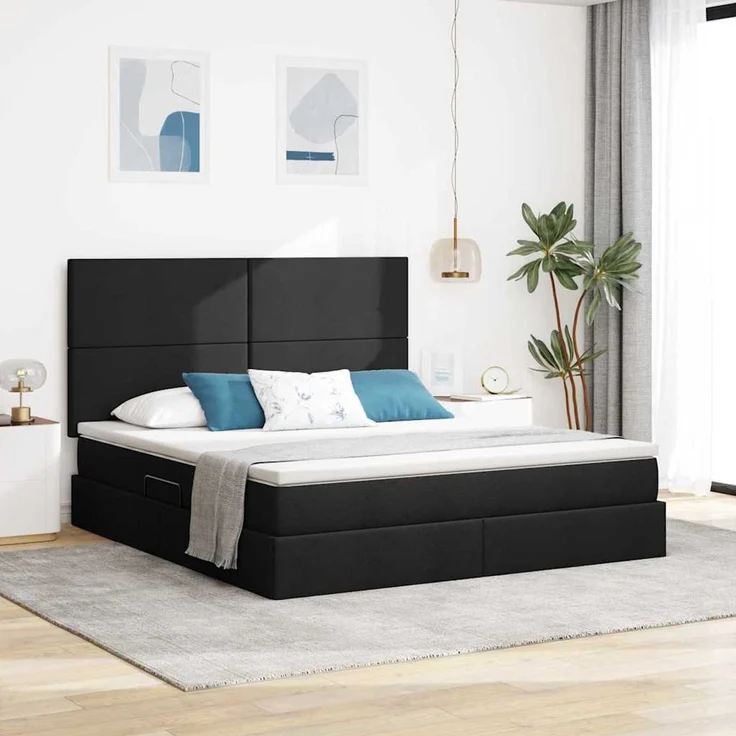 vidaXL LED-Speicherbett mit Matratze Schwarz 160 x 200 cm Stoff 3372365 – Bild 1