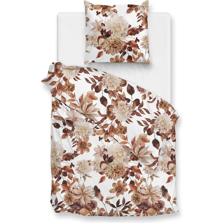 Zo! Home Flanell Bettwäsche 155x220 cm Sofia brown Blätter Blüten Herbst sand