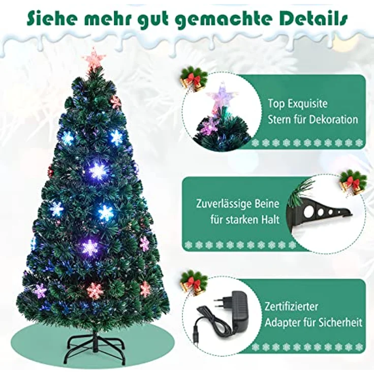 COSTWAY Künstlicher Weihnachtsbaum, mit 170 PVC Nadeln, 24 LEDs, Sternspitze – Bild 6