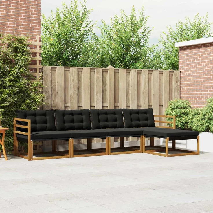 vidaXL Outdoor-Sofagarnitur 5 stk. 5-Sitzer Natur und Schwarz 3369351 – Bild 1
