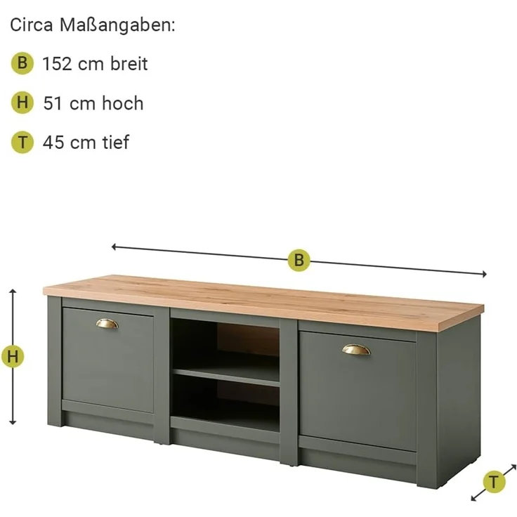 Lomadox Wohnwand CINCINNATI-61, (6-St), grün mit Wotan Eiche mit Beleuchtung 328/207/45cm – Bild 2