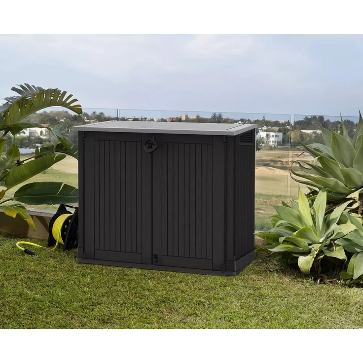 Keter Store-it-Out Midi Mülltonnenbox, 130 x 74 x 110 cm, Robuste Abfallbehälter-Lösung, 845L, Wetterfest, Grau/Schwarz, UV-beständiges Polypropylen, Abschließbar – Bild 3