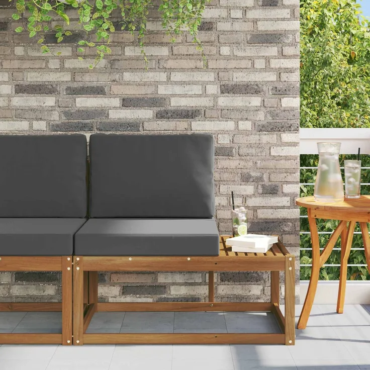 vidaXL Outdoor End Sofa mit Kissen Natur und Anthrazit 91 x 63 x 73 cm 900476