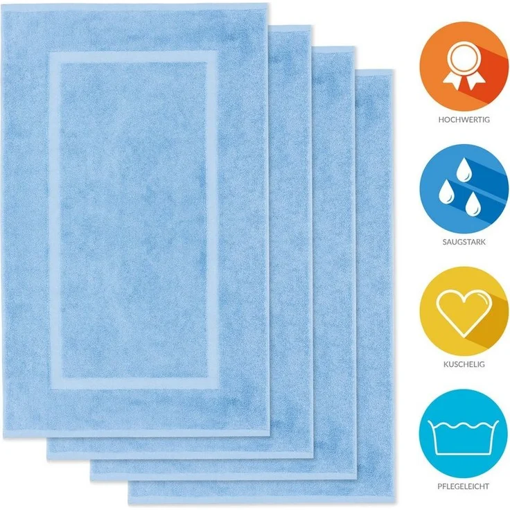 Lavea Badematte 4er Set Badeteppiche Elena Frottee 50x80 cm Badvorleger, 100% Baumwolle, 500 g/m² Frottier, weich & saugstark, pflegeleicht – Bild 1