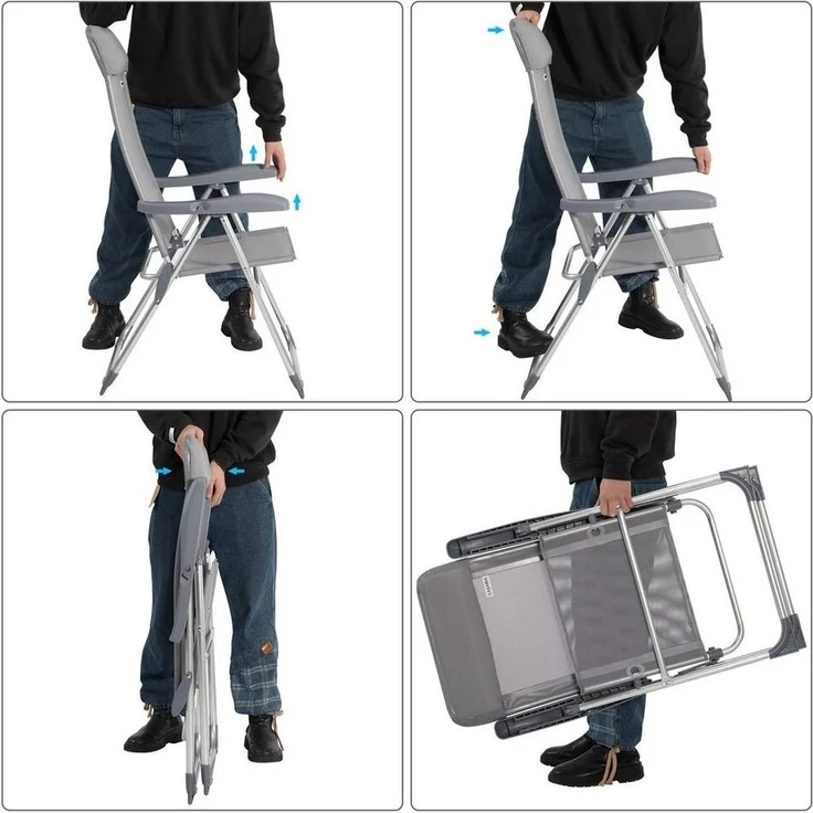 Casaria Gartenstuhl (2 St), 2er Set Hochlehner 7-fach Verstellbar Alu Klappbar mit hoher Lehne – Bild 3