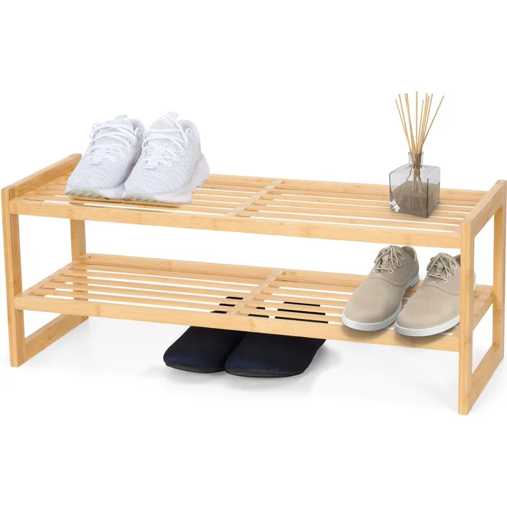 Brixy Schuhregal - 2 Schichten - Bambus Schuhregal - Schuhschrank - Für 9 Paar Schuhe - Holz, bambus, 27 x 73 x 29 cm
