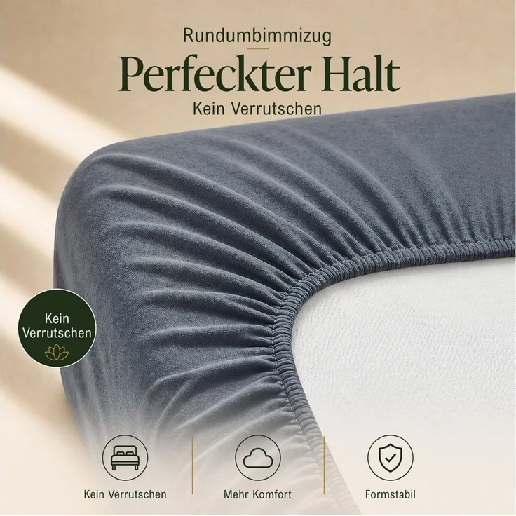 Malika Spannbettlaken aus 100% Baumwolle, 90-100x200, Grau, Jersey Baumwolle, Gummizug: Ja, (1 Stück), Allergikergeeignet, Pflegeleicht und Atmungsaktiv – Bild 3