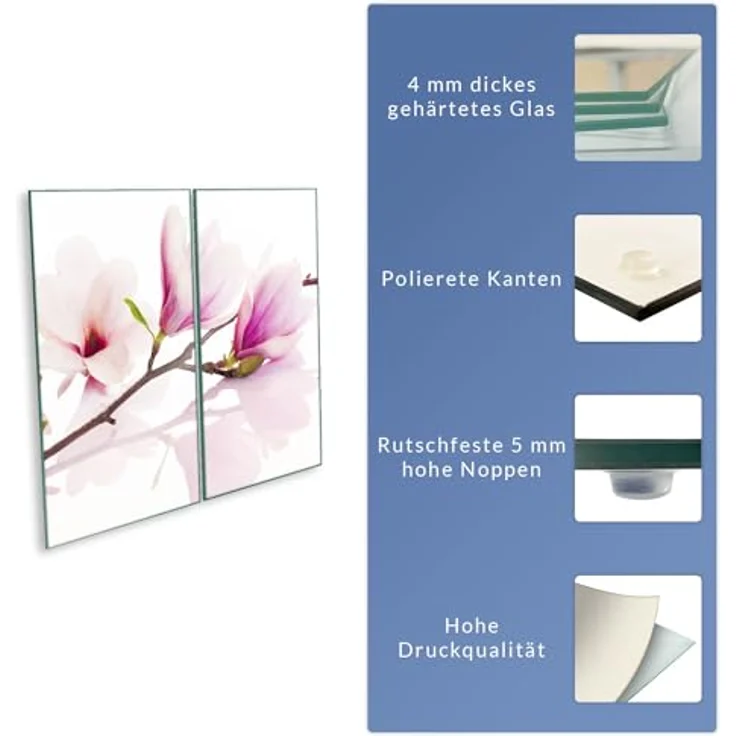 Herdabdeckplatte Abdeckung Ceranfeld Abdeckplatte Schneidebrett 2-Teilig 60x52 Magnolie Rosa Spritzschutz Glasplatte Ceranfeldabdeckung Schutz Herdschutz Sicherheitsglas Glasschneidebrett 2x30x52 – Bild 8
