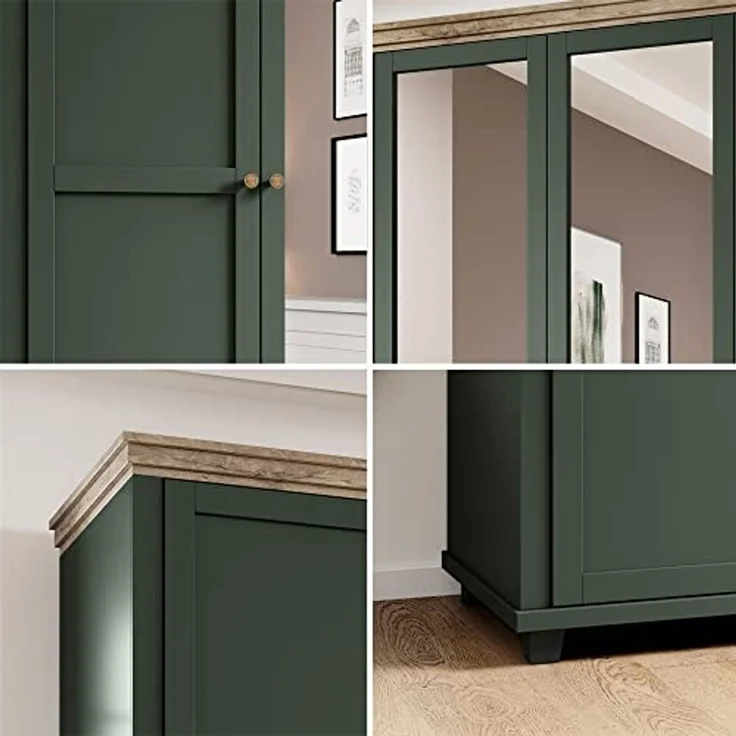 Kleiderschrank Landhausstil 200 cm breit EPSOM-83 mit 2 Spiegeln, 4 türig, in grün mit Lefkas Eiche Nb, B/H/T: ca. 200/216/62 cm – Bild 4