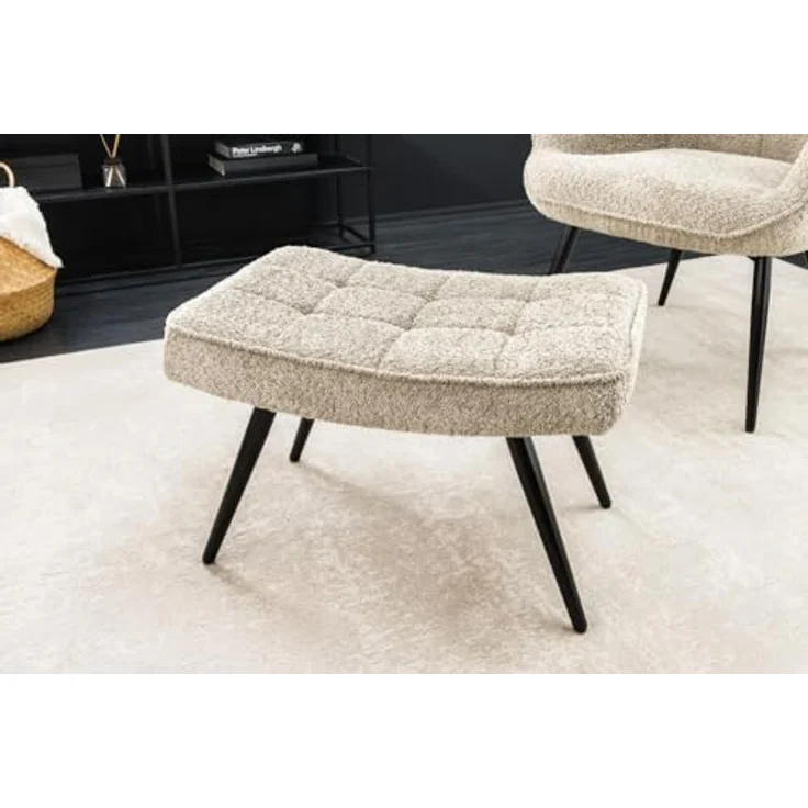 riess-ambiente Fußhocker SCANDINAVIA champagner greige / schwarz (Einzelartikel, 1 St), Wohnzimmer · Bouclé · Metall · Scandinavian Design – Bild 3