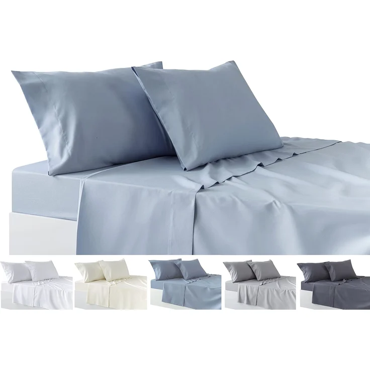 Todocama Bettwäsche-Set, 4-teilig, Spannbettlaken, Bettlaken, 2 Kissenbezüge, 50x80 cm, für Bett 90-90x190/200 cm, Hellblau