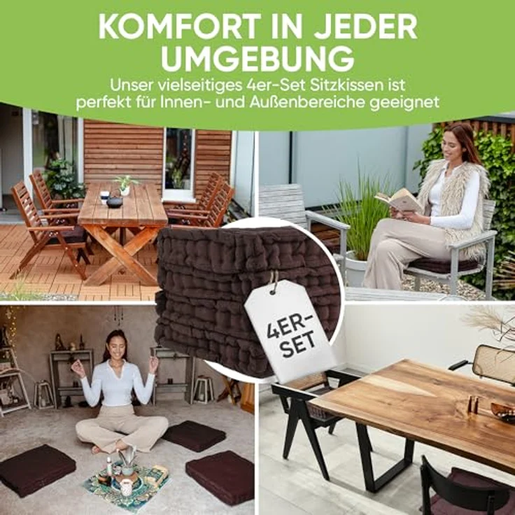 Gräfenstayn Sitzkissen 4er Set 40x40 cm mit 8 cm Polsterung aus 100 % Baumwolle -, robustes Sitzkissen für Indoor & Outdoor, bequemes Bodenkissen – Bild 5