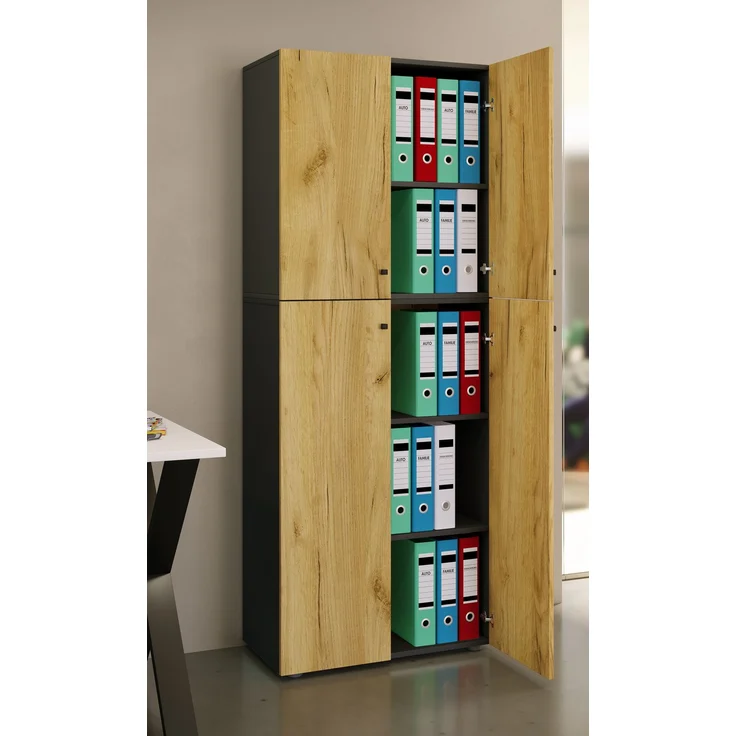 VCM Büroschrank Lona 919599 Anthrazit / Honig-Eiche B. 70 x H. 184 x T. 40 cm – Bild 3