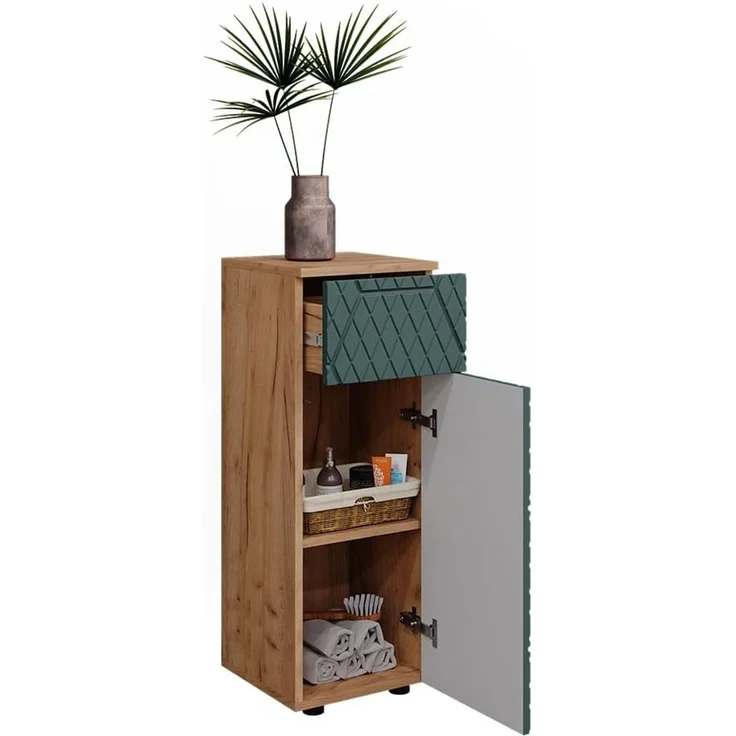 Midischrank Irma Grün/Goldkraft Eiche 30 x 81 cm mit 1 Schublade, 2 Fächer, Badezimmer Vicco – Bild 7