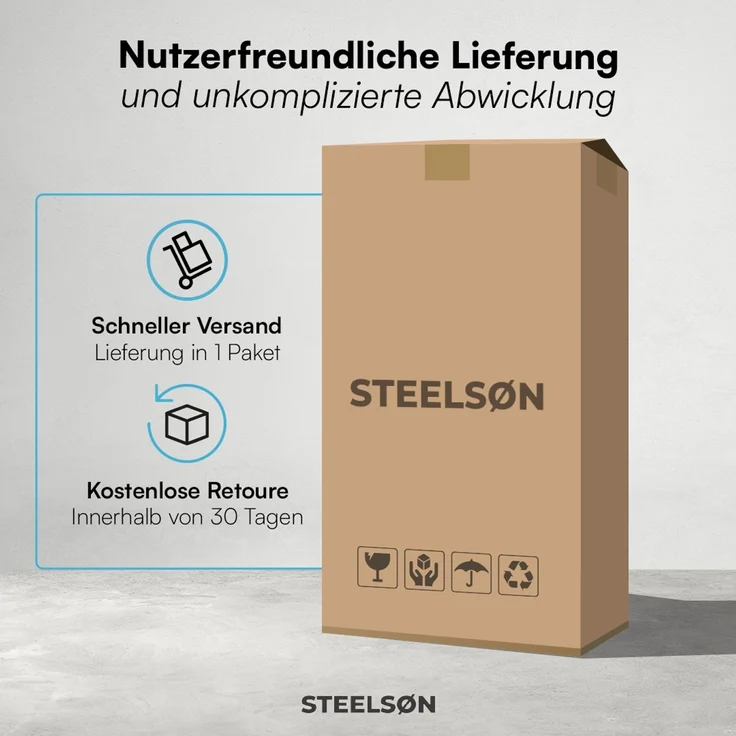 STEELSØN 'Menkent' Outdoor Metallkommode, Doppeltür mit Schloss, schwarz, 100x80x45 cm, mit 2 Einlegeböden, 3 höhenverstellbare Fächer – Bild 10