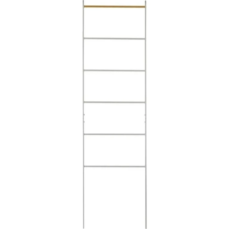 Yamazaki Garderobenständer Tower Kleiderständer 45x162cm Handtuchleiter Kleiderleiter Garderobe, Handtuchhalter, Universalständer, weiß Metall mit Holzakzenten – Bild 2