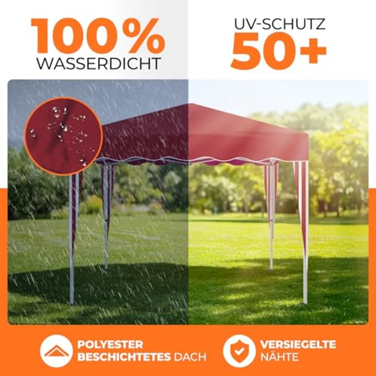 Faltpavillon 3x3 m - wasserdicht - mit 4 Seitenteilen, rot – Bild 4