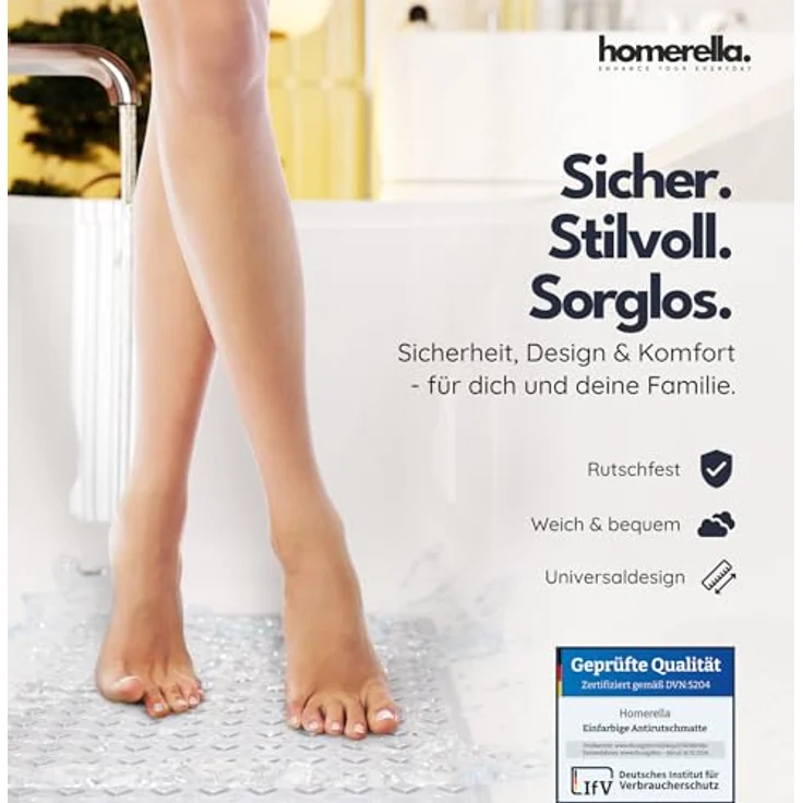 Homerella Badematte rutschfest Hautsensitiv 88x39cm, INKL. AUFHÄNGUNG, Antirutschmatte Badewanne BPA frei, Duschmatte schimmelresistent & maschinenwaschbar – Bild 3