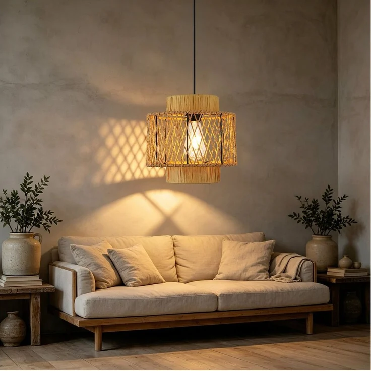 JDONG Pendelleuchte esstisch lampenschirm Hängelampe Ø26cm E27, ohne Leuchtmittel, Beige Papierflechten Beleuchtung Dekoration,schlafzimmerlampe, Vintage,Dekorative Möbel,Für,Wohnzimmer,Esszimmer,Flur – Bild 1