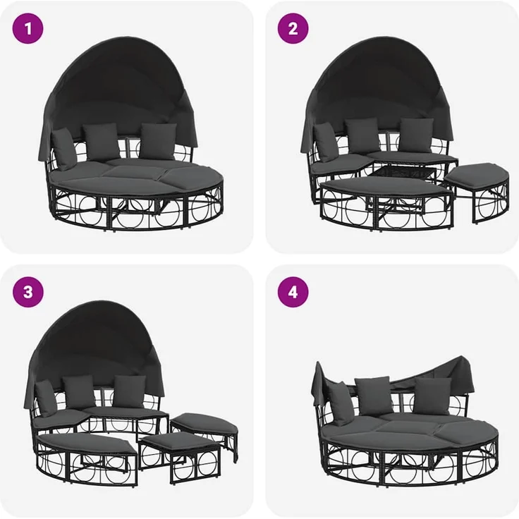vidaXL Outdoor-Loungebett mit Dach und Kissen Schwarz Poly Rattan 4108234 – Bild 8