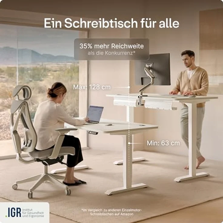 Höhenverstellbarer Schreibtisch - Höhenverstellbar Elektrisch mit Flüsterleisem Dual-Motor & Touchscreen - Hohe Tragfähigkeit - Stehtisch von Desktronic, Weiß + Weiß, 160x80 cm – Bild 8