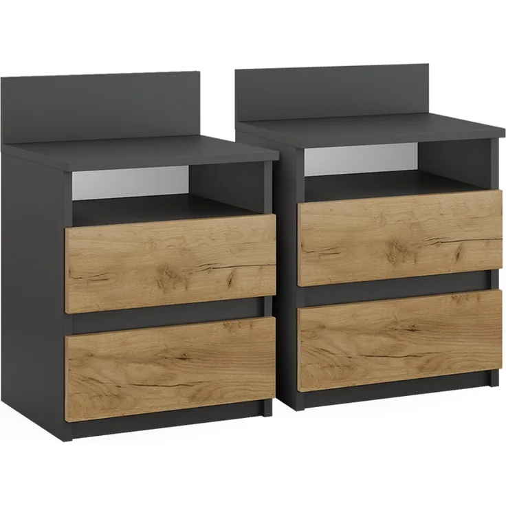 Nachttisch Monty Anthrazit/Goldkraft Eiche 2er Set Vicco