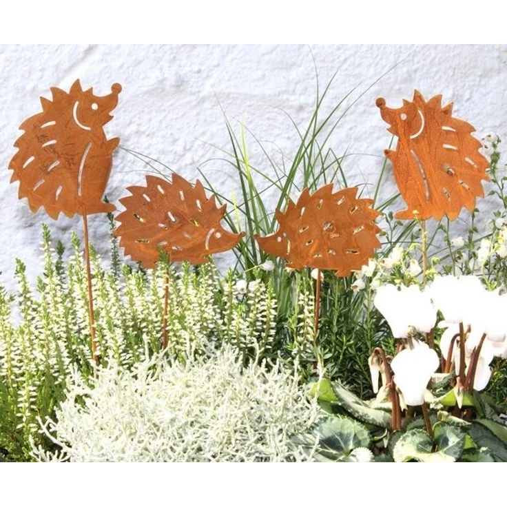 LB H&F Lilienburg Teichfigur 4er SET Gartenstecker Herbstdeko Herbststecker Deko Herbst Garten, (Metall Stecker Blumenkasten Igelstecker Beetstecker), Gartendeko Igel Dekofigur Rostfigur Figur Rostigel rostig Rost – Bild 2