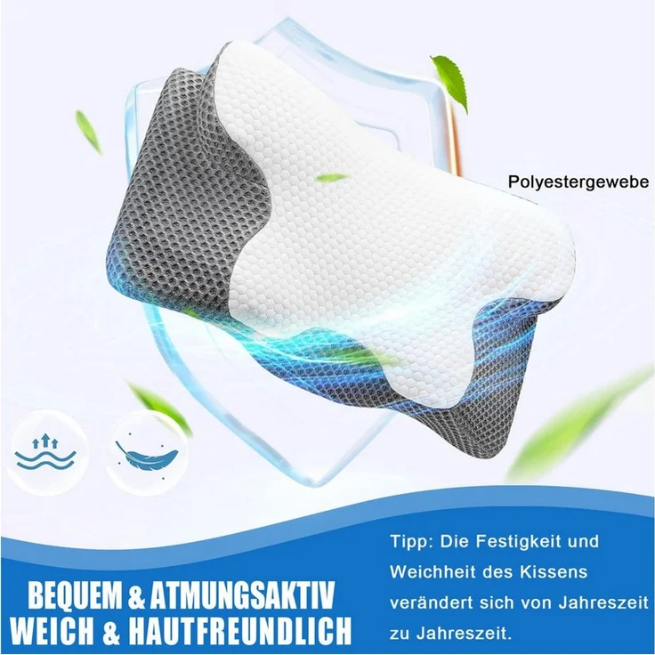 AKKEE Nackenstützkissen Kopfkissen, Orthopädisches Kissen Memory Foam KopfKissen, Füllung: Memory Foam, Die Rillen im Kissenkern passen sich den Konturen von Kopf und Nacken an und stützen so effektiv Kopf und Nacken. Dadurch wird der Druck auf die Hal... – Bild 4