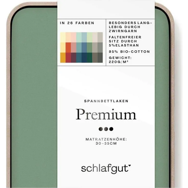 Schlafgut Spannbettlaken Premium, Gummizug: rundum, (1 Stück), Mako-Zwirn-Jersey, Green Mid, L 140x200 cm - 160x220 cm