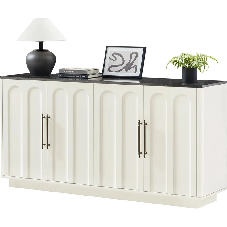 DESVIAE Sideboard mit Soft-Close-Türen und Kippsicherung 160x80x40 cm MDF Weiß/Schwarz – Bild 7