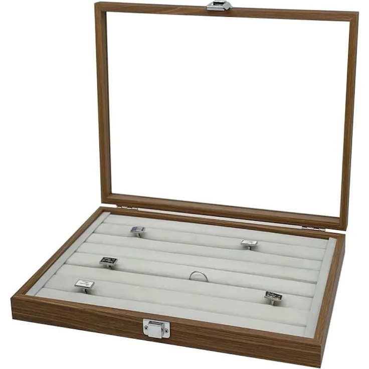 mixed24 Schmuckkasten Holz Ringlade Ringe Ringbox Ringkoffer Schmucklade Schmuckkoffer, Deckel aus Echtglas Aufbewahrungsbox Ringdisplay Schmuckbox – Bild 2