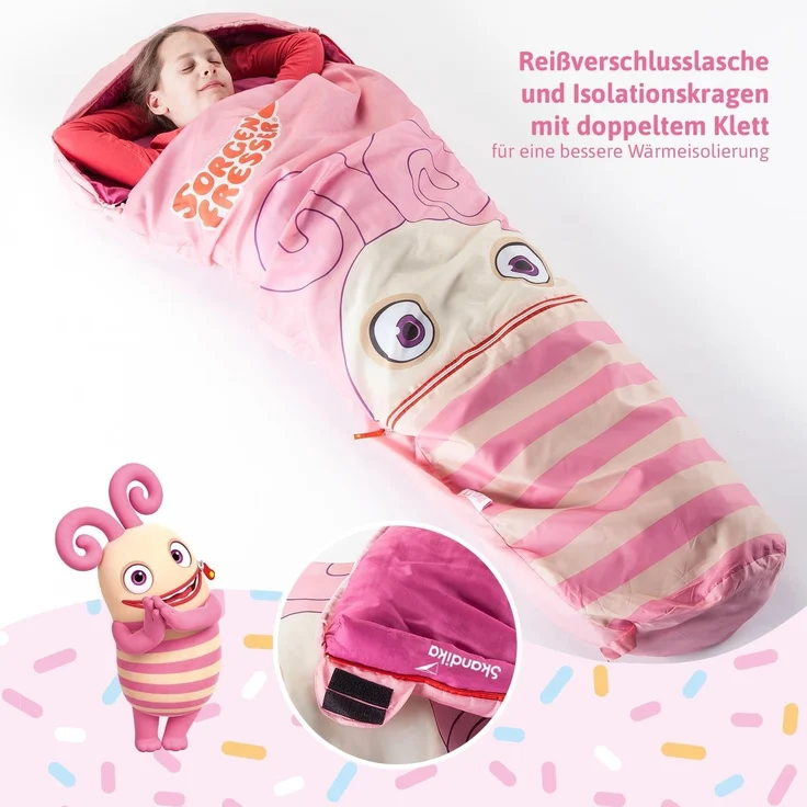 Skandika Kinderschlafsack Sorgenfresser Polli, Großzügige Kapuze mit breitem Rand und Kordelzug, Jungs, Mädchen, Komfortbereich 12 – 3 °C, wasserabweisend, Mund-Tasche – Bild 6