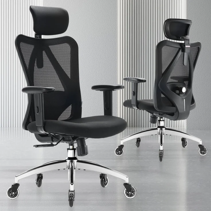 SIHOO Ergonomischer Schreibtischstuhl, Drehstuhl hat Verstellbarer Lordosenstütze, Kopfstütze und Armlehne, Höhenverstellung und Wippfunktion, Rückenschonend, Bürostuhl bis 150kg/330LB Belastbar – Bild 18